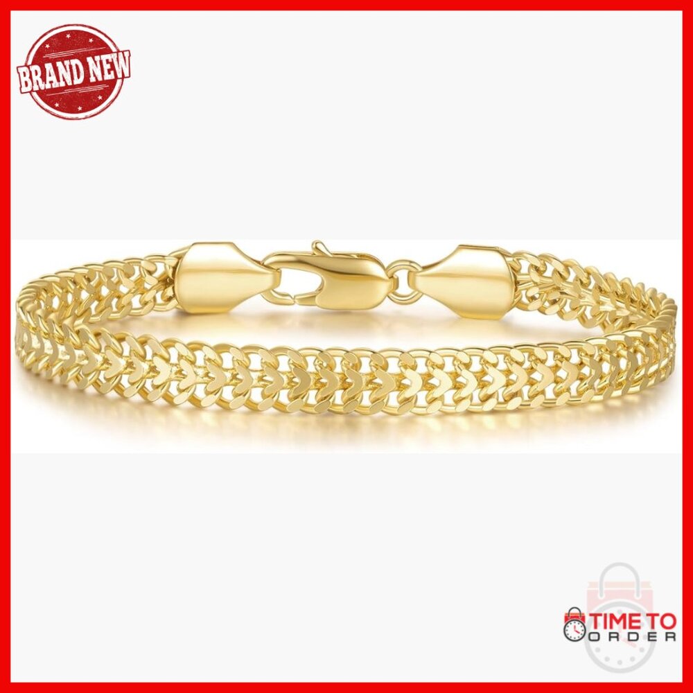 14K Gold Plated Cuban Link Bracelet, Dense Double Row, Lobster Clasp, 5 Sizes